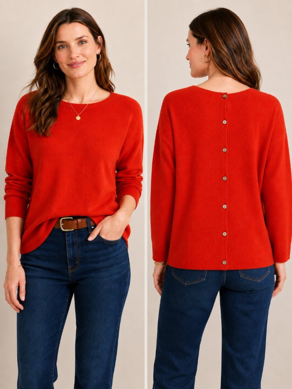 Boden SZ 8 Red Cashmere Sweater with Full Button Back WK862